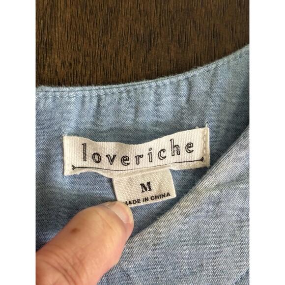 Loveriche Chambray Blue Distressed Side Tie Shift Dress Size Medium - Picture 5 of 5